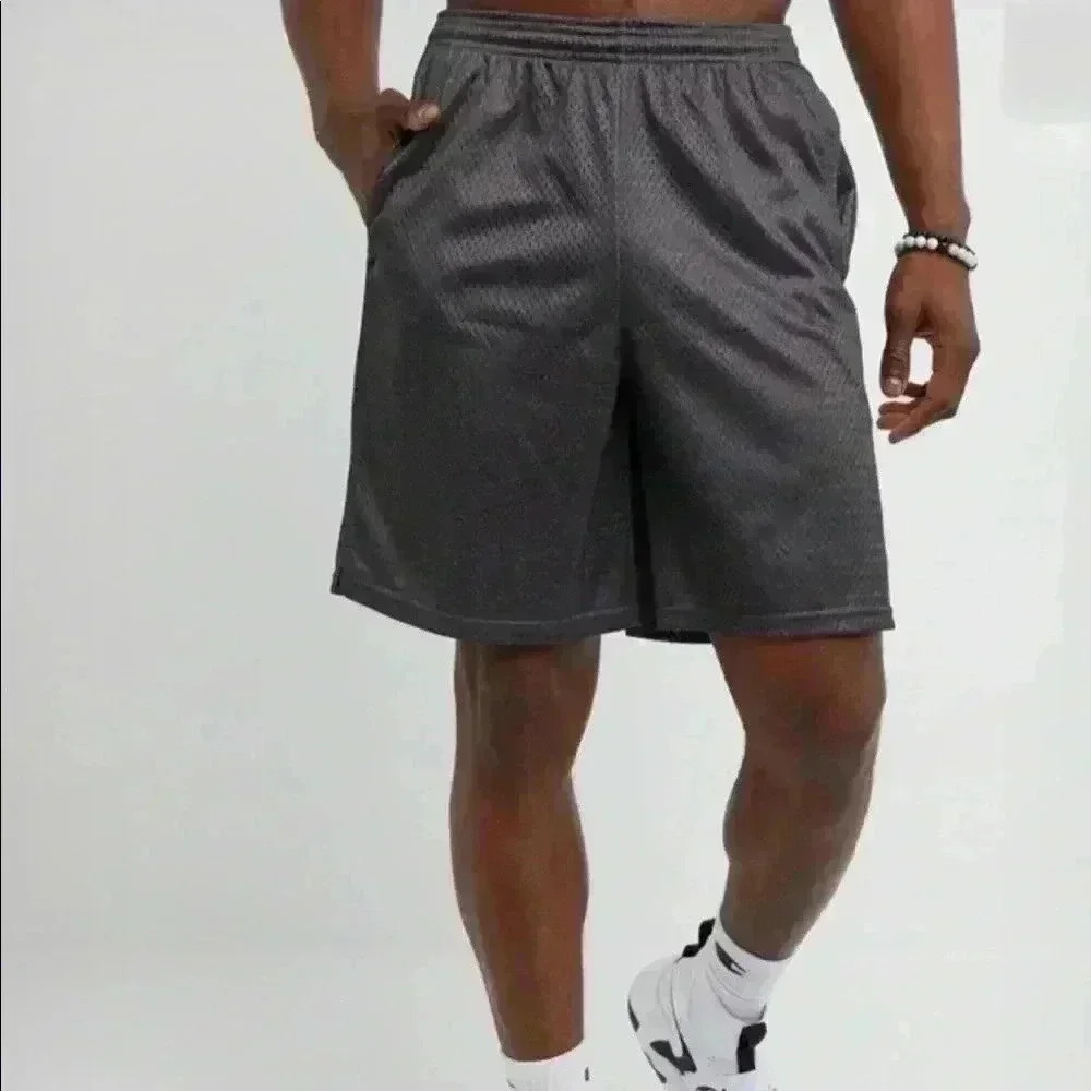 Champion Dark Gray Mesh Elastic Drawstring Waist Basketball Athletic Shorts